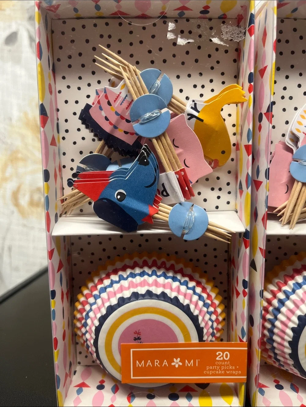 2 Party Cake Topper & Cupcake Wrap Sets-Dog, Cat, Bird, Cake and Flag